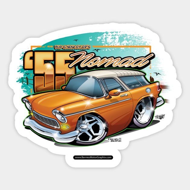 Bud & Nena's FRONT '55 NOMAD Sticker by Bernies Motor Graphix